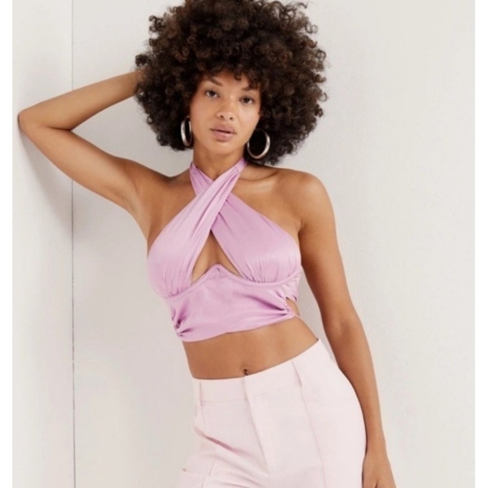 NWT For Love and Lemons Rana Cross Crop Top Pink XS‎